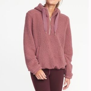 Old Navy half zip womens sherpa purple hooded sz Medium